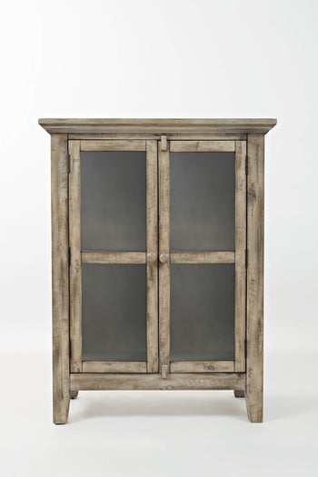 Wooden Accent Cabinet With 2 Glass Doors, Weathered Gray